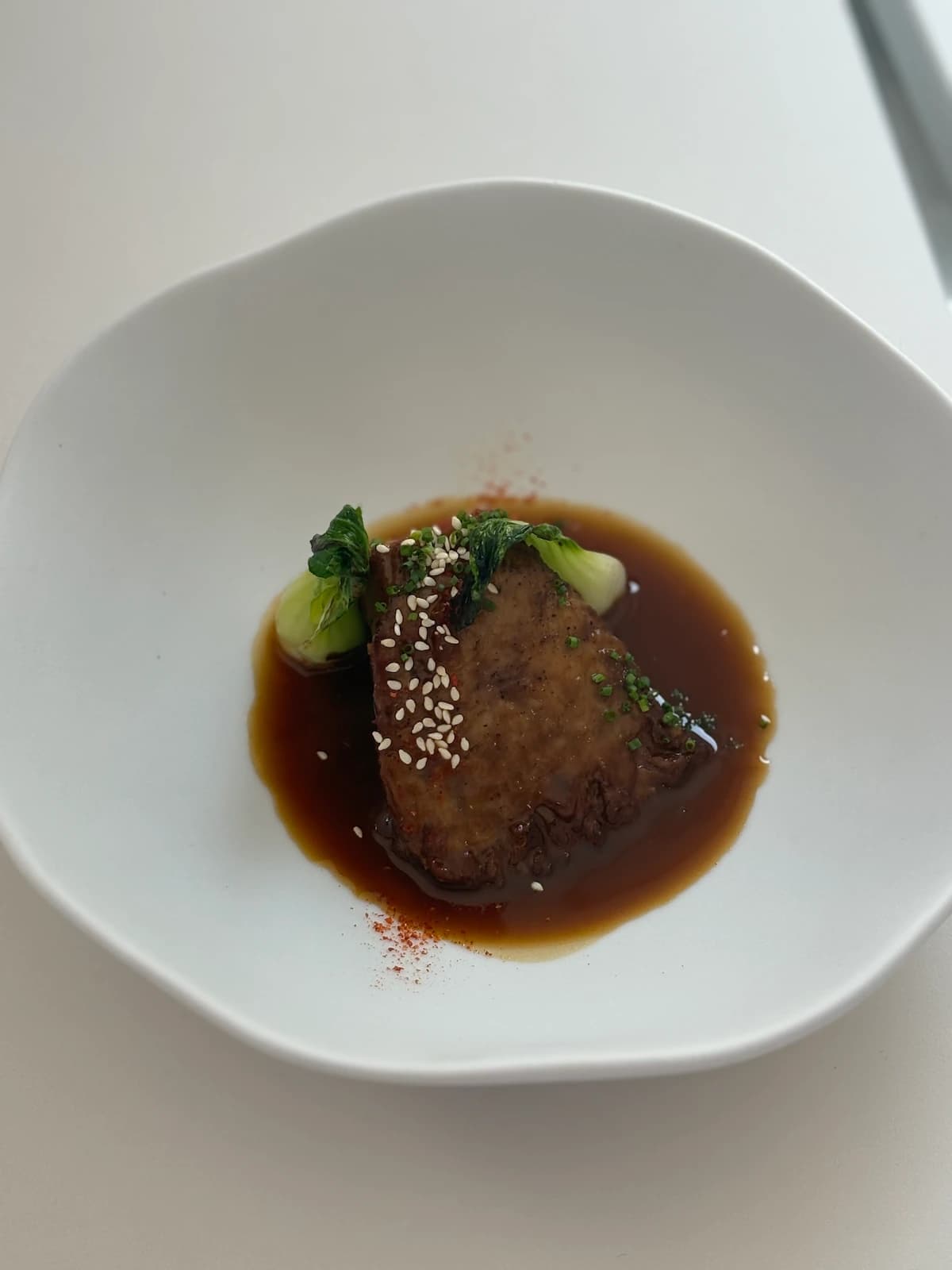 Bluefin tuna cheek / glazed pak choi / demi-glace