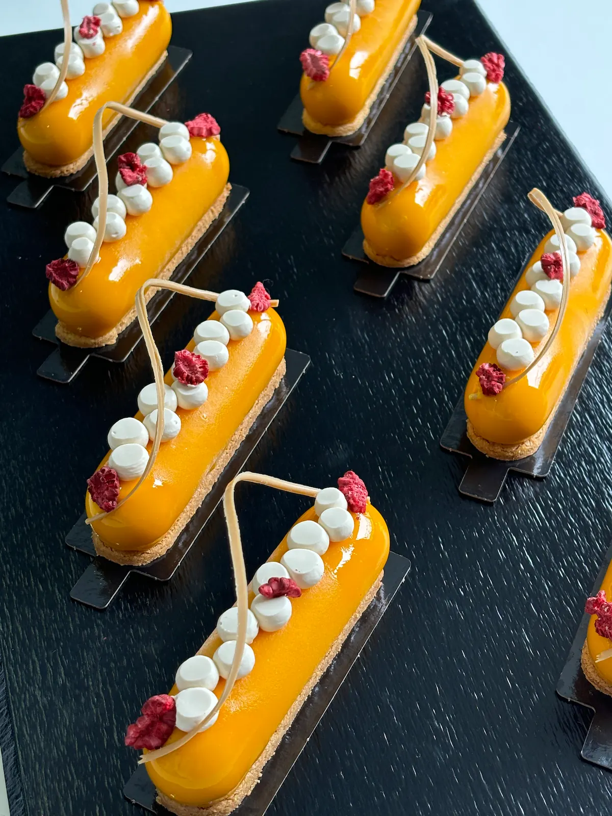Mango, raspberry & cashew nut fashion dessert